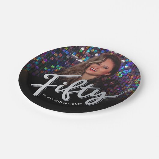 50 50ste verjaardag aangepaste foto zilveren kleur papieren bordje (Gekanteld)