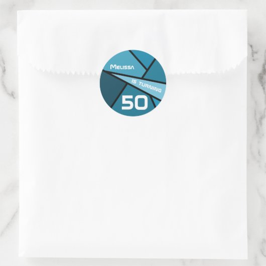 50 Abstracte Blauwgroen geometrische 50e verjaarda Ronde Sticker (Tas)
