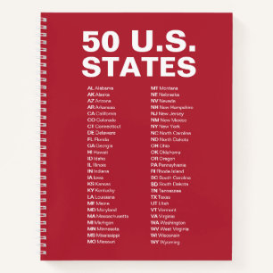 50 Amerikaanse staten afkortingen lijst – Vlag Roo Notitieboek
