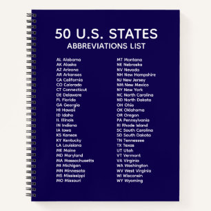 50 Amerikaanse staten afkortingenlijst – Blauwe No Notitieboek