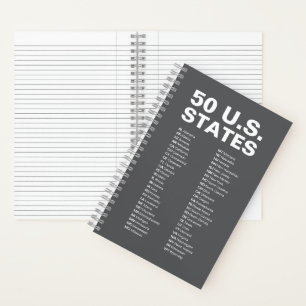 50 Amerikaanse staten afkortingenlijst - Donkergri Notitieboek