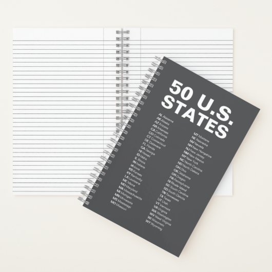 50 Amerikaanse staten afkortingenlijst - Donkergri Notitieboek (Binnen)