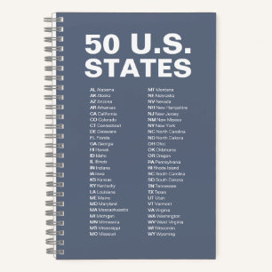 50 Amerikaanse staten afkortingenlijst – Steel Nav Notitieboek