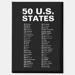 50 Amerikaanse staten afkortingenlijst – Zwart Magneet