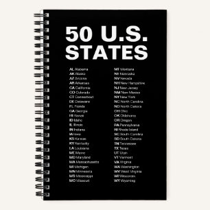 50 Amerikaanse staten afkortingenlijst - Zwarte ed Notitieboek
