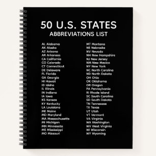 50 Amerikaanse staten afkortingenlijst – Zwarte No Notitieboek
