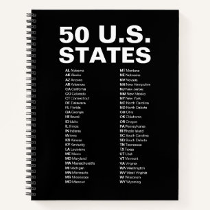 50 Amerikaanse staten – Lijst met afkortingen Zwar Notitieboek