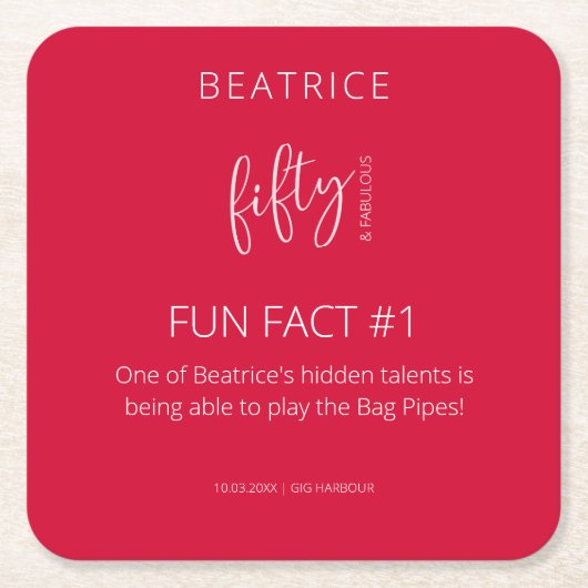 50 and Fabulous 50th Birthday Fun Fact Rood Kartonnen Onderzetters (Voorkant)