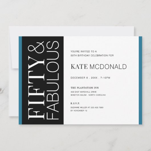 50 and Fabulous 50th Birthday Invitation Kaart (Voorkant)