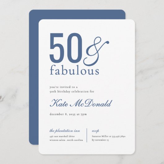 50 and Fabulous 50th Birthday Invitation Kaart (Voorkant / Achterkant)