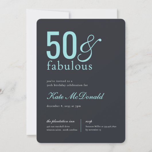 50 and Fabulous 50th Birthday Invitation Kaart (Voorkant)