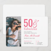 50 and Fabulous 50th Birthday Invitation Kaart (Voorkant / Achterkant)