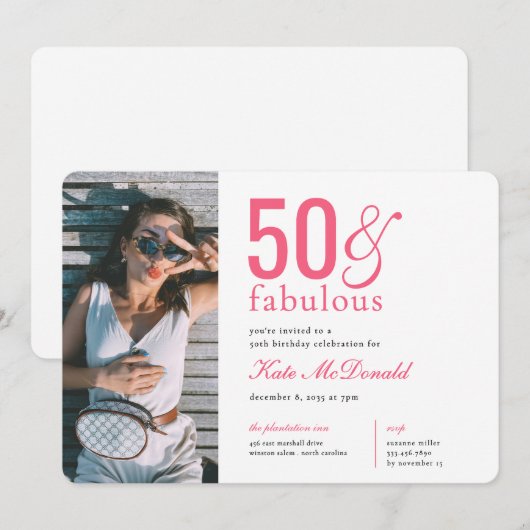50 and Fabulous 50th Birthday Invitation Kaart (Voorkant / Achterkant)