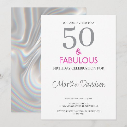 50 and Fabulous | 50th Birthday Invitation Kaart (Voorkant / Achterkant)