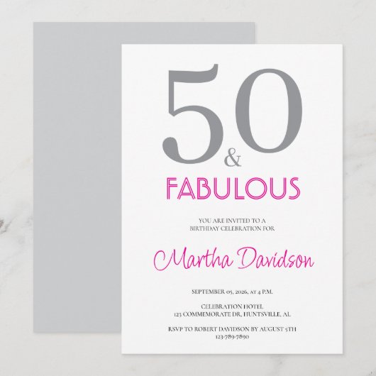 50 and Fabulous | 50th Birthday Invitation Kaart (Voorkant / Achterkant)