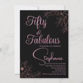 50 and Fabulous | 50th Birthday Party Black Pink Kaart (Voorkant)