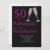 50 and Fabulous | 50th Birthday Party Black Pink Kaart (Voorkant)