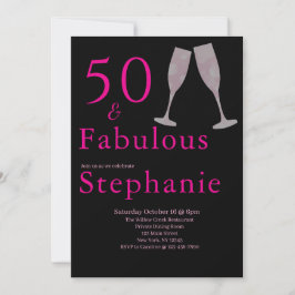 50 and Fabulous | 50th Birthday Party Black Pink Kaart