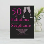 50 and Fabulous | 50th Birthday Party Black Pink Kaart (Staand voorkant)