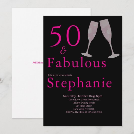 50 and Fabulous | 50th Birthday Party Black Pink Kaart (Voorkant / Achterkant)