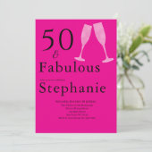 50 and Fabulous | 50th Birthday Party Black Pink Kaart (Staand voorkant)