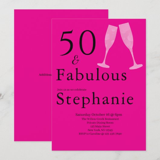 50 and Fabulous | 50th Birthday Party Black Pink Kaart (Voorkant / Achterkant)