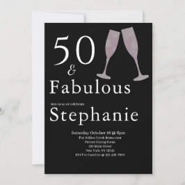 50 and Fabulous | 50th Birthday Party Black White Kaart