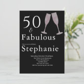50 and Fabulous | 50th Birthday Party Black White Kaart (Staand voorkant)