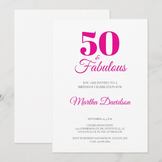 50 and Fabulous 50th Birthday Party invitation Kaart (Voorkant / Achterkant)