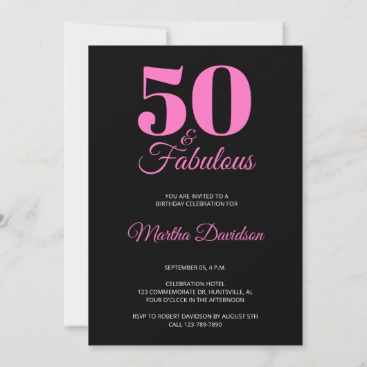 50 and Fabulous 50th Birthday Party invitation Kaart (Voorkant)