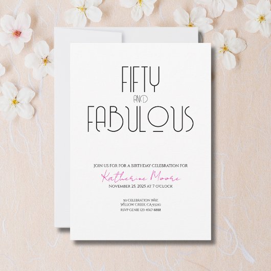 50 and Fabulous | 50th Birthday Party Invitation Kaart