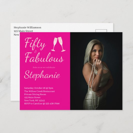 50 and Fabulous | 50th Birthday Party Photo Briefkaart (Voorkant / Achterkant)
