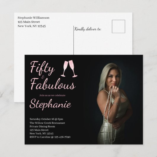 50 and Fabulous | 50th Birthday Party Photo Briefkaart (Voorkant / Achterkant)