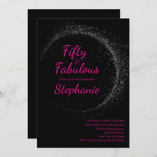 50 and Fabulous | 50th Birthday Party Pink Kaart (Voorkant / Achterkant)