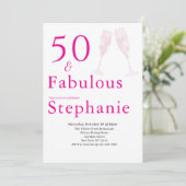 50 and Fabulous | 50th Birthday Party Pink Kaart (Staand voorkant)