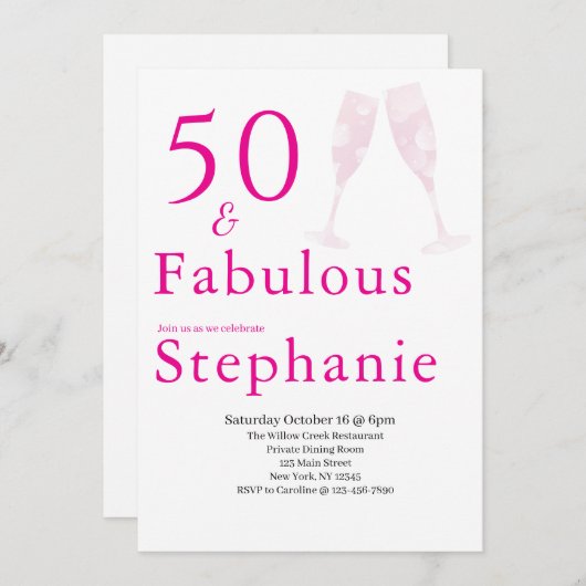 50 and Fabulous | 50th Birthday Party Pink Kaart (Voorkant / Achterkant)