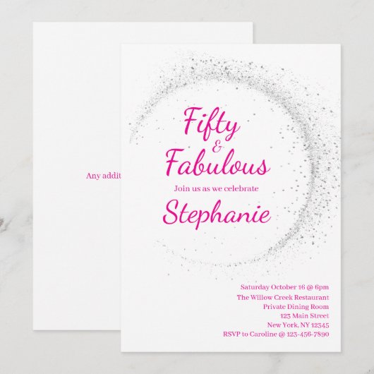 50 and Fabulous | 50th Birthday Party Pink Kaart (Voorkant / Achterkant)