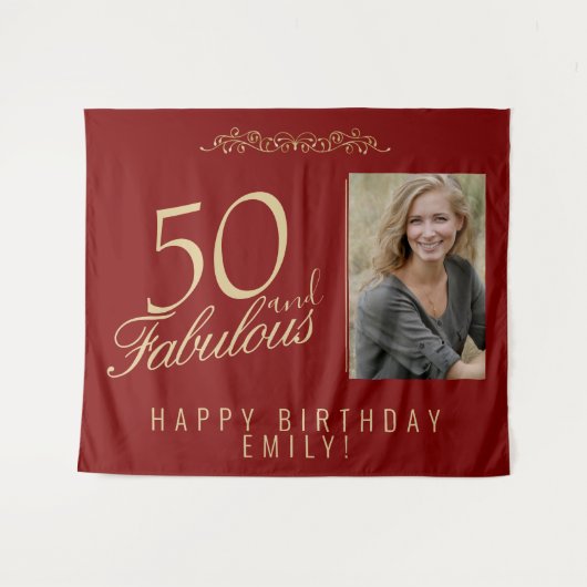 50 and Fabulous 50th Birthday Photo Backdrop Wandkleed (Voorkant (horizontaal))