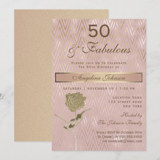 50 and Fabulous 50th Birthday Sparkle Roos Gold Kaart (Voorkant / Achterkant)