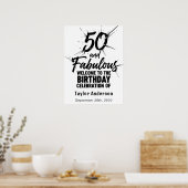 50 and Fabulous Birthday Bursting Black and White Poster (Keuken)