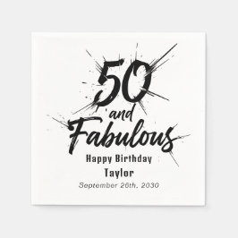 50 and Fabulous Birthday Bursting Black and White Servet