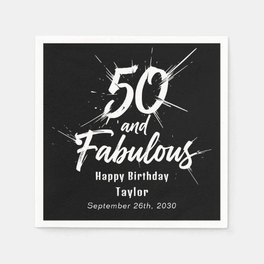 50 and Fabulous Birthday Bursting Modern Black Servet (Voorkant)