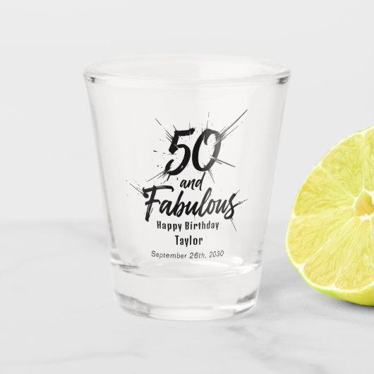 50 and Fabulous Birthday Bursting Modern Shot Glas (Voorkant)
