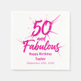 50 and Fabulous Birthday Bursting Pink and White Servet