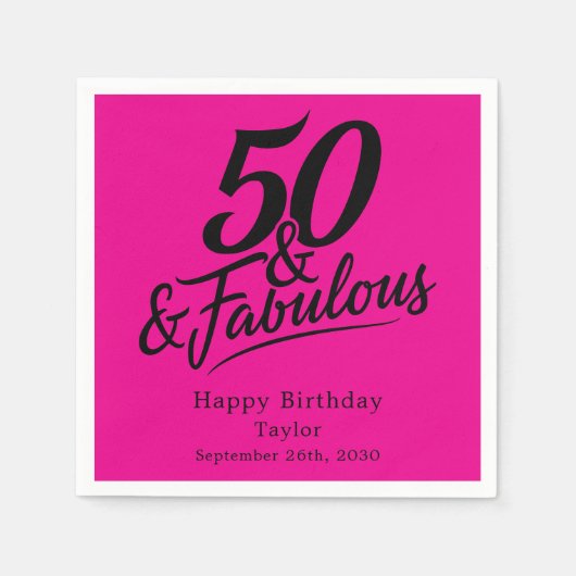 50 and Fabulous Birthday Chic Pink and Black Servet (Voorkant)