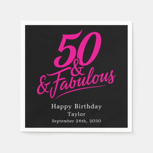 50 and Fabulous Birthday Chic Pink Script Servet (Voorkant)
