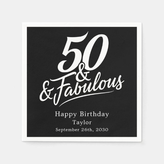 50 and Fabulous Birthday Chic Script Custom Servet (Voorkant)