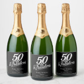 50 and Fabulous Birthday Chic Script Custom Sparkling Wijnetiket (Flessen)