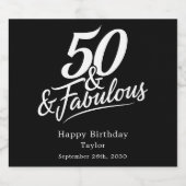 50 and Fabulous Birthday Chic Script Custom Sparkling Wijnetiket (Enkel label)