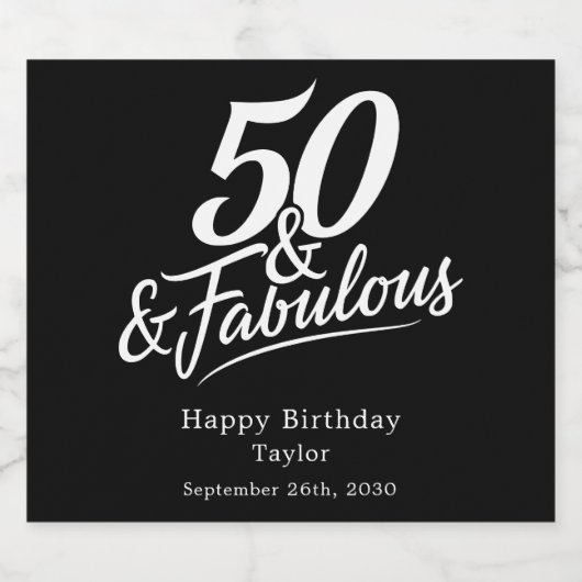 50 and Fabulous Birthday Chic Script Custom Sparkling Wijnetiket (Enkel label)